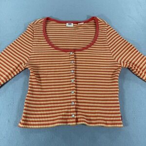 Levi's Ribbed Button Front Striped Top L Orange Retro Y2K Fitted Scoop Neck Tee
